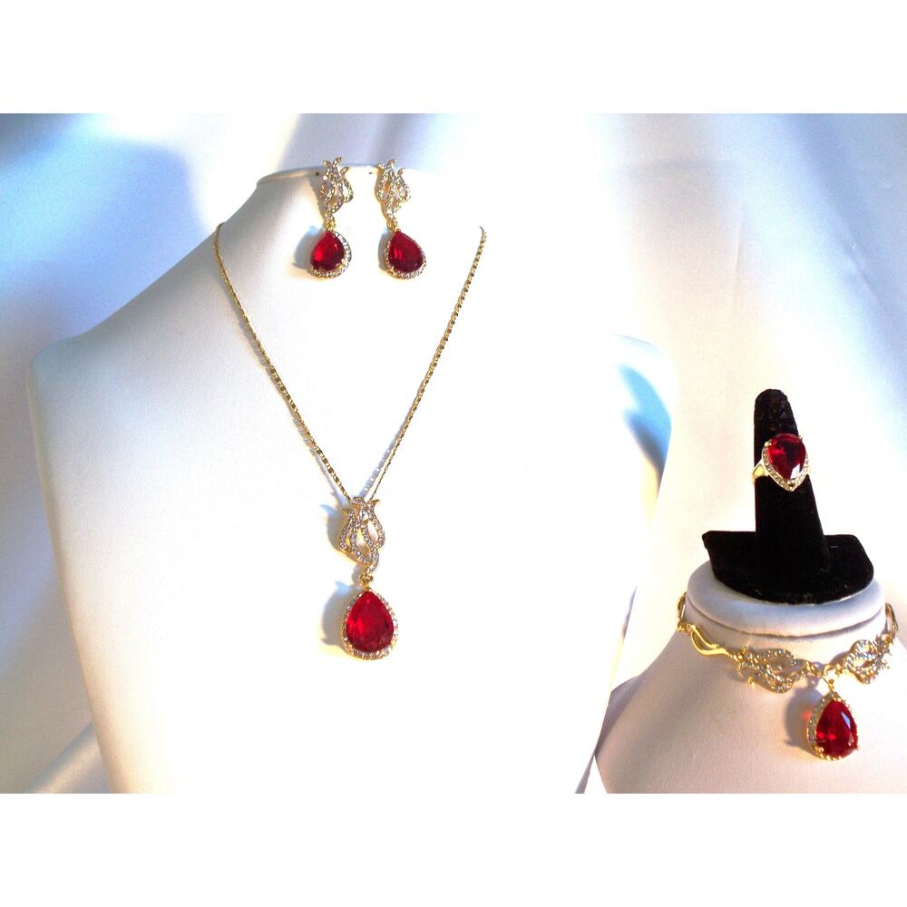 red rhinestone necklace set, wedding MOB prom party formal evening necklace set